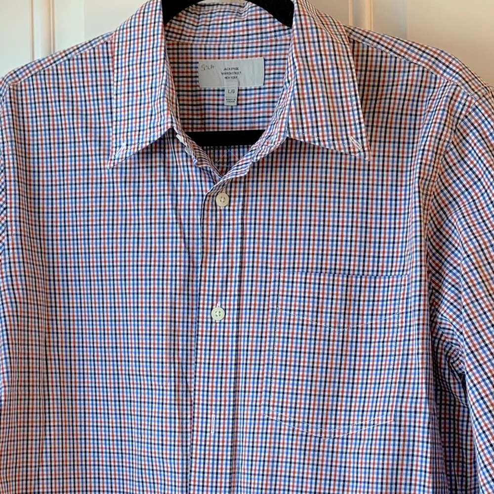 Jack Spade Sz Large Button Dress Shirt Windowpane Check Print Red/Blue/White/Blk